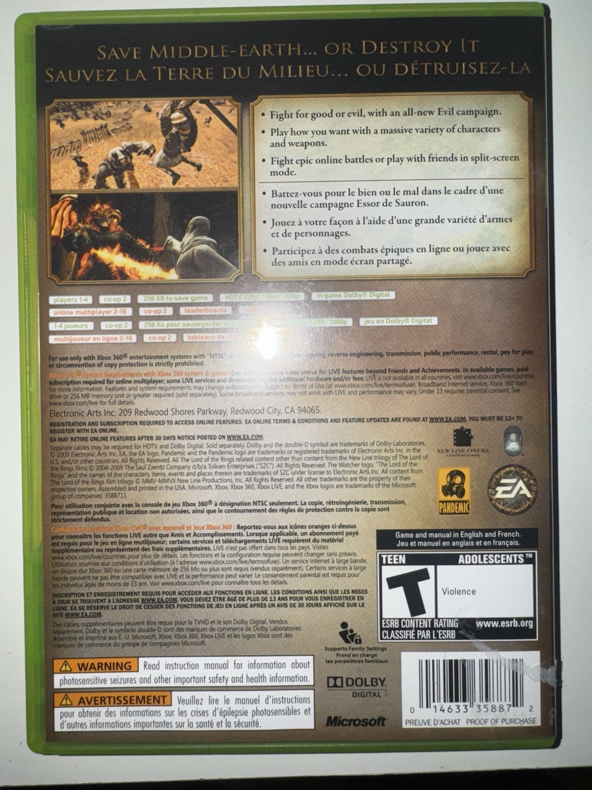 The Lord of the Rings: Conquest (Microsoft Xbox 360, 2009) CIB COMPLETE + MANUAL