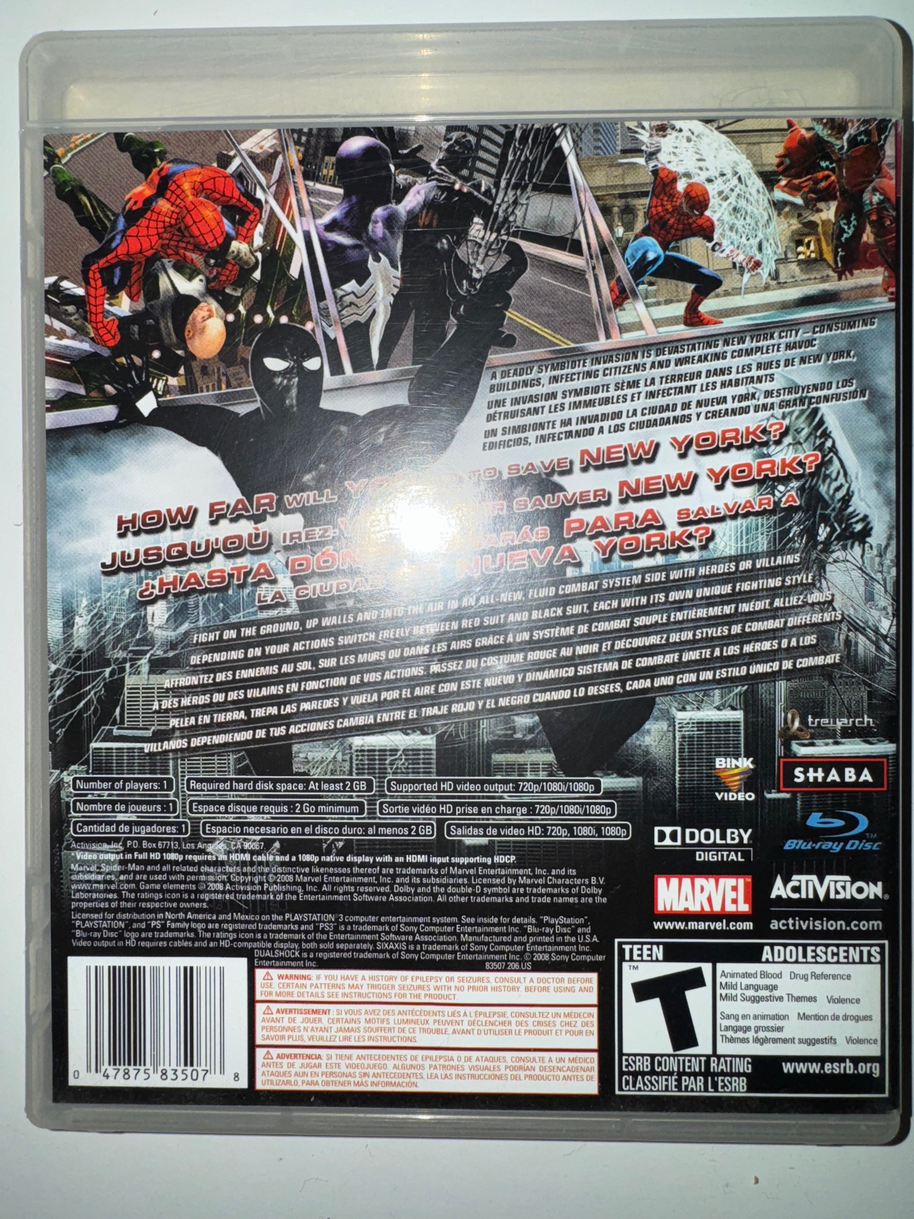Spider-Man: Web of Shadows (Sony PlayStation 3, 2008) PS3
