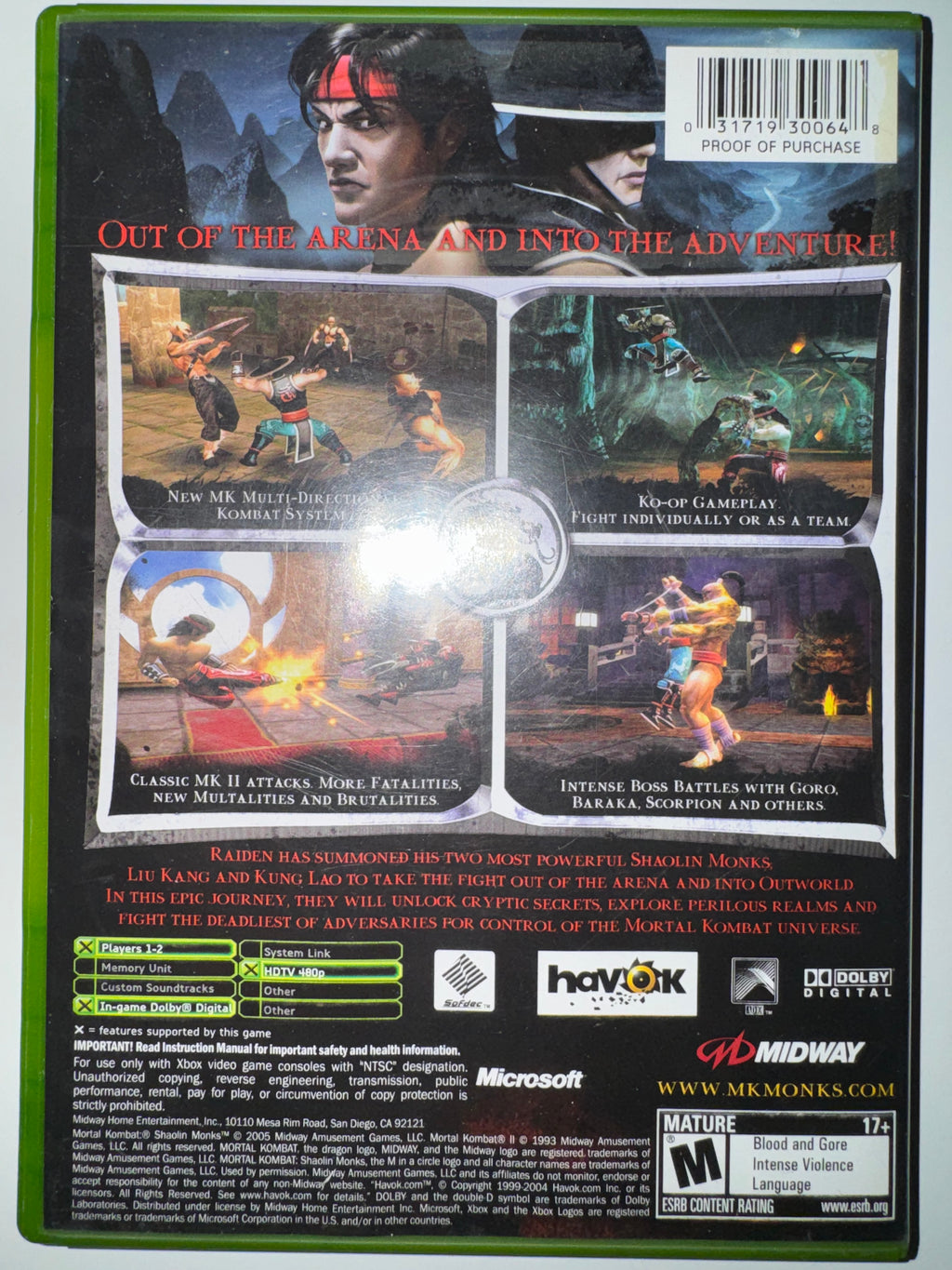 Mortal Kombat Shaolin Monks (Microsoft Xbox) OG XBOX W FRENCH MANUAL ONLY