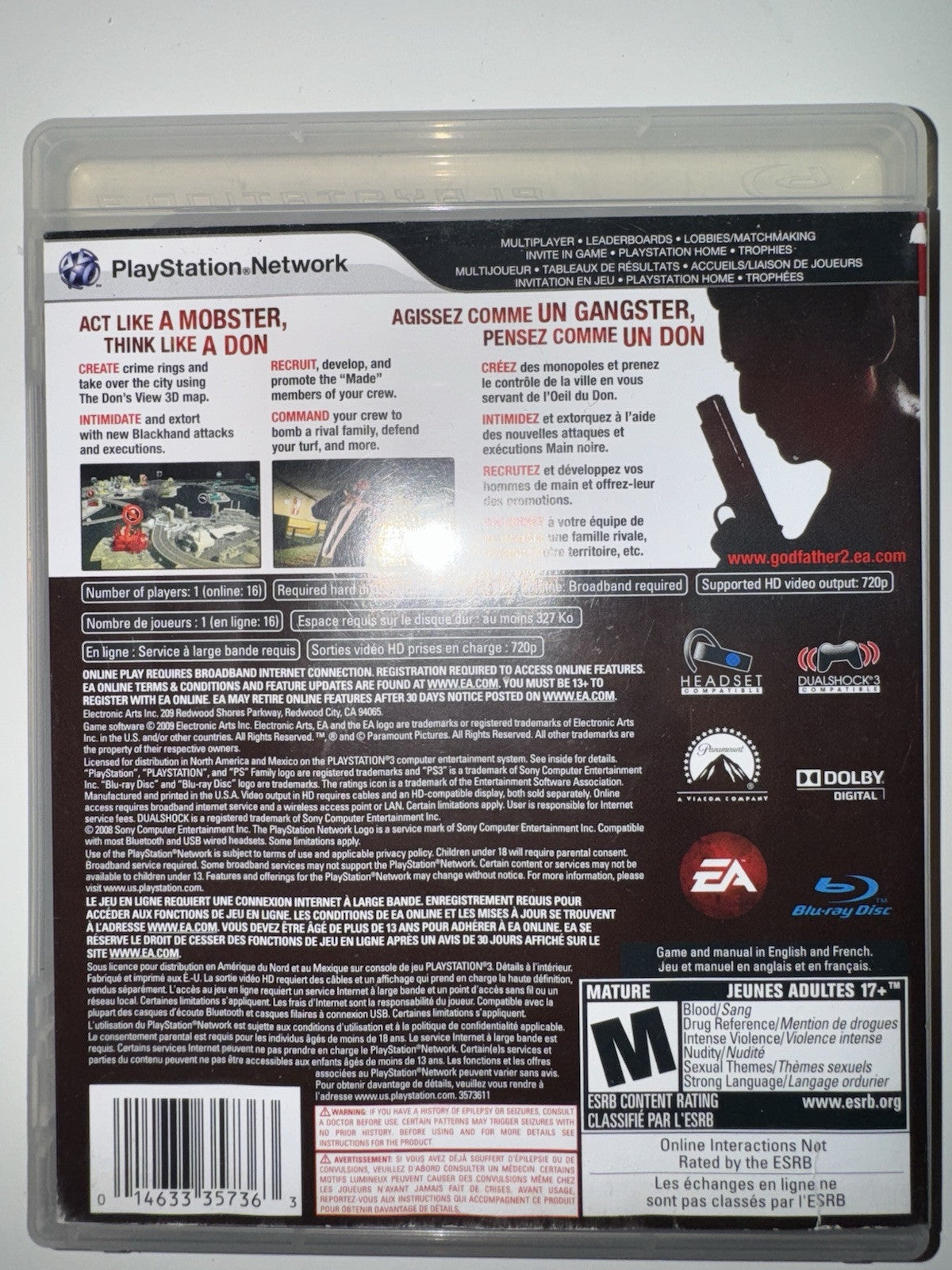 The Godfather II (Sony PlayStation 3, 2009) CIB COMPLETE + MANUAL PS3